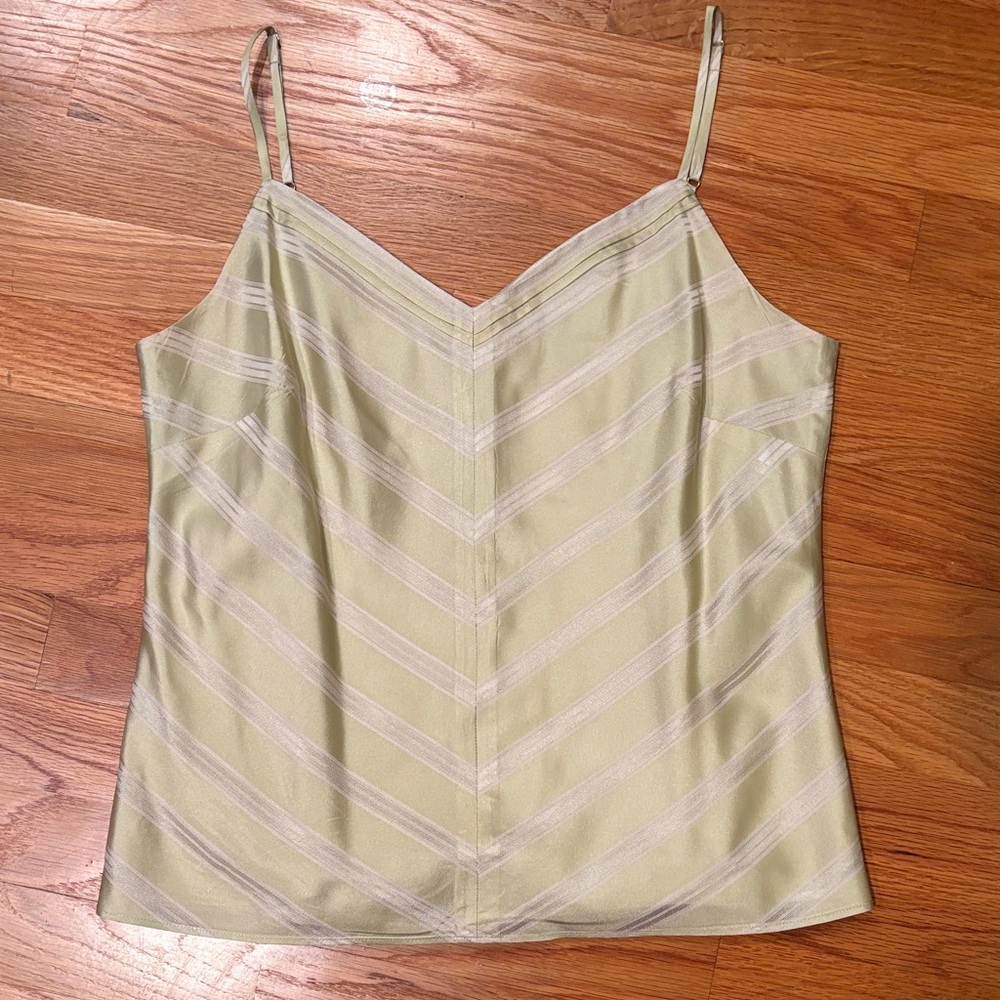 100% Silk Ann Taylor Light Green Striped Camisole